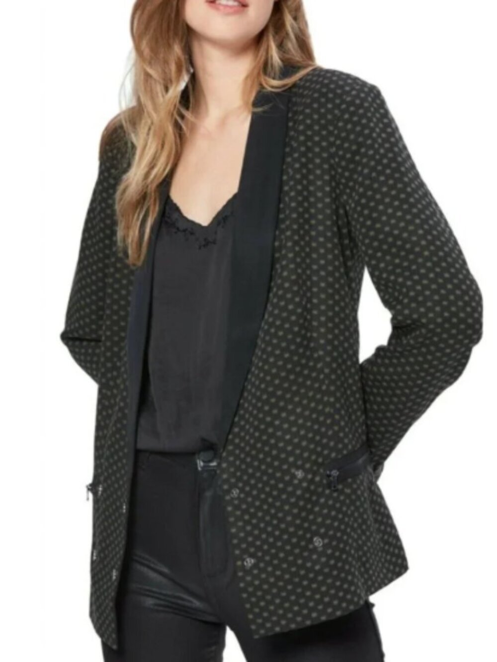 Paige Karissa Green Black Double Breasted Blazer Jacket Loose Fit Size Small